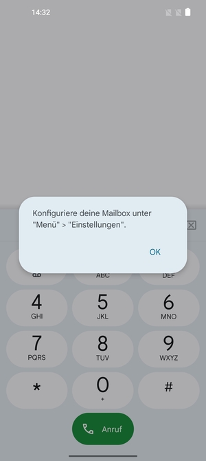 Falls Ihre Voicemail nicht eingerichtet ist, wählen Sie OK
