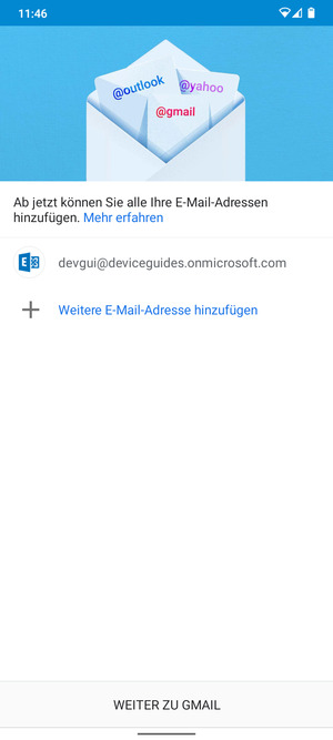 Wählen Sie WEITER ZU GMAIL