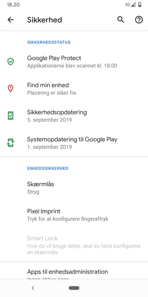 For at aktivere din skærmlås, gå til menuen Sikkerhed og vælg Skærmlås