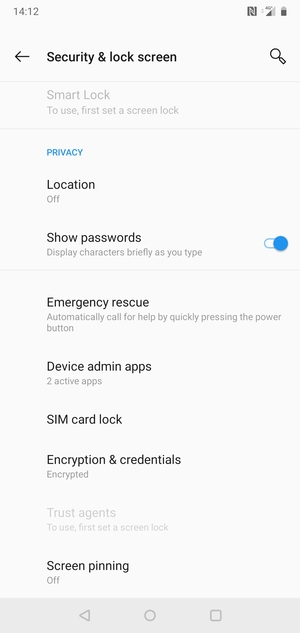 Scroll to and select SIM card lock