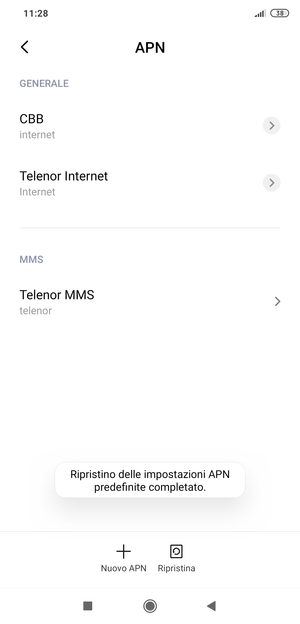 Le impostazioni del tuo telefono saranno ripristinate secondo le impostazioni internet e MMS predefinite