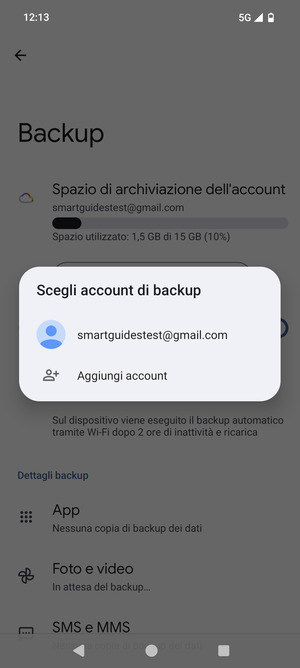 Seleziona il tuo account di backup
