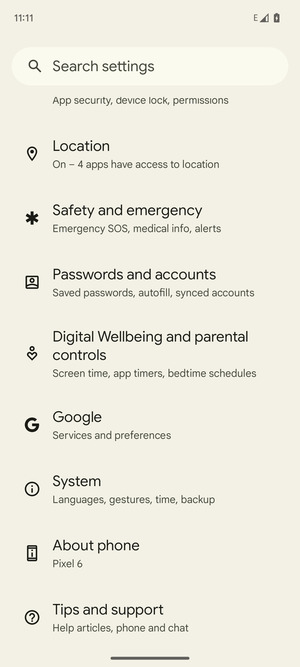 Scroll to and select Passwords and accounts