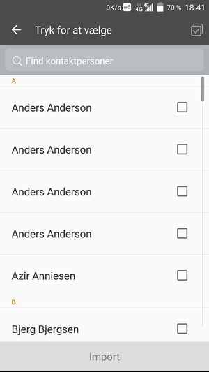Marker tjekboksen Vælg alle