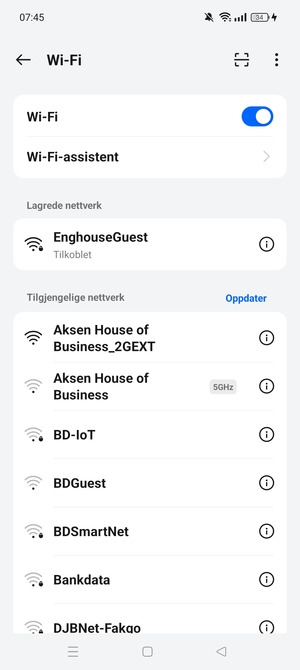 Du er nå koblet til Wi-Fi-nettverket