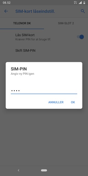 Bekræft din nye PIN-kode til SIM-kort og vælg OK