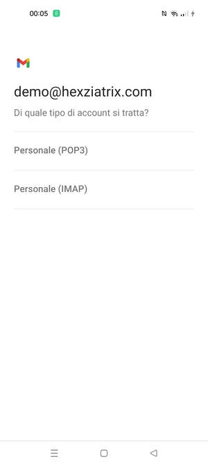 Seleziona Personale (POP3) o Personale (IMAP)
