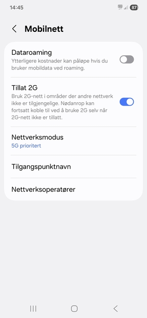 For å bytte nettverk hvis det oppstår nettverksproblemer, velg Nettverksoperatører