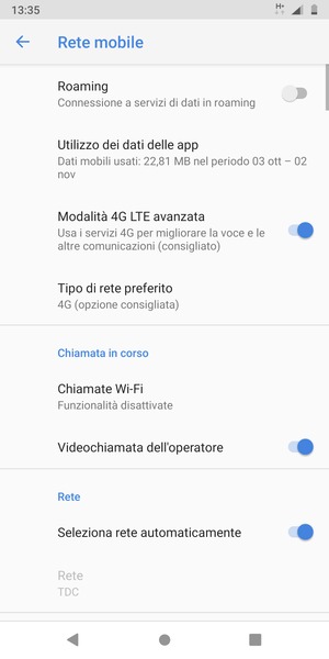 Disattiva Seleziona rete automaticamente
