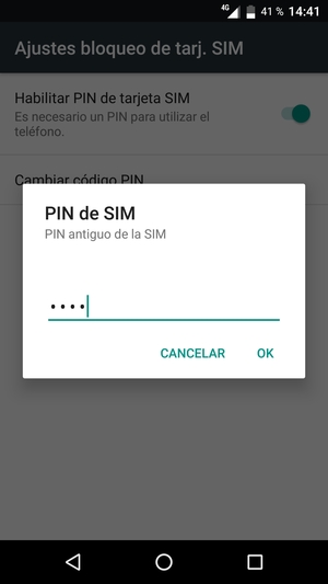 Introduzca su PIN antiguo de la SIM y seleccione OK