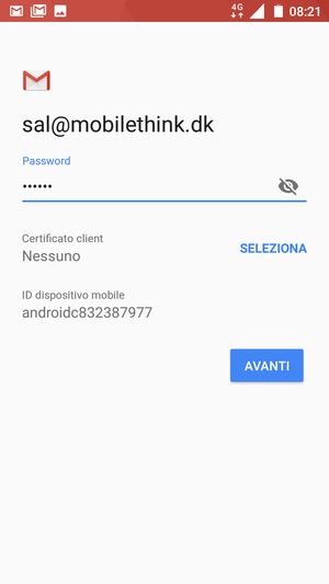 Inserisci la tua password e seleziona AVANTI