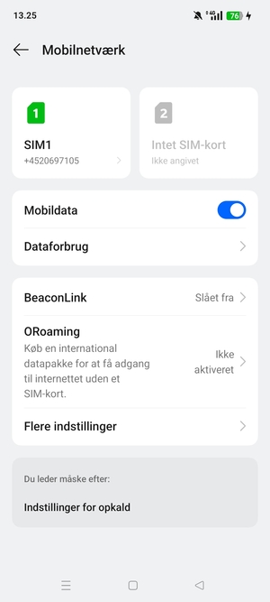 Vælg SIM1 eller SIM2