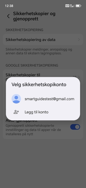 Velg sikkerhetskopi-kontoen din