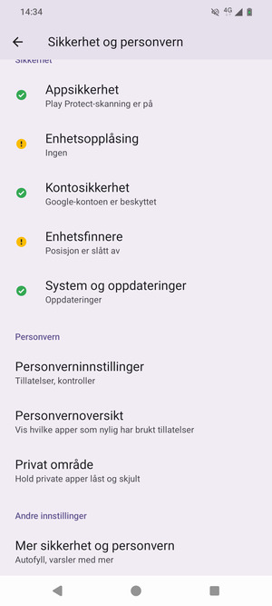 Bla til og velg Mer sikkerhet og personvern