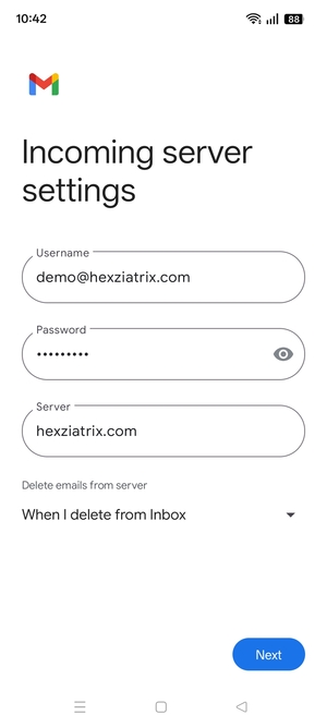 Enter Username and Incoming server address. Select Next