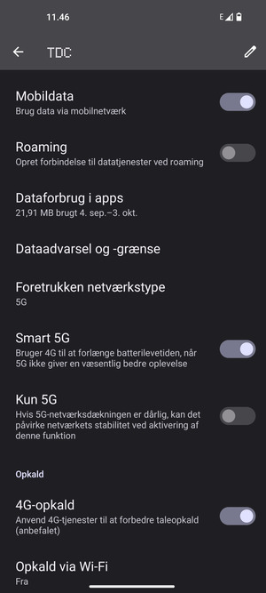 Scroll til og vælg Foretrukken netværkstype