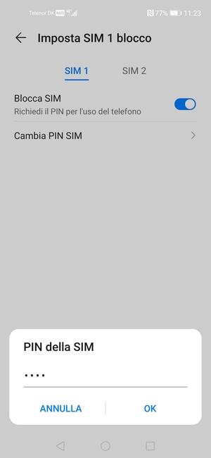 Inserisci Antiguo PIN della SIM e seleziona OK