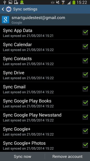 Check all the checkboxes and select Sync now