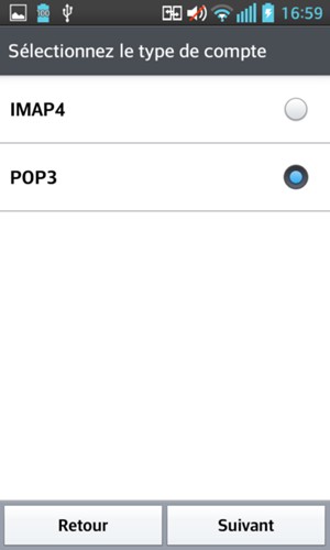 Sélectionnez POP3 ou IMAP4 et sélectionnez Suivant