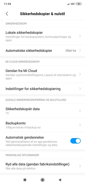 Vælg Backupkonto