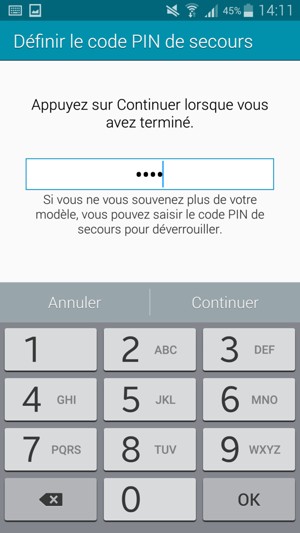 Saisissez un Code PIN de secours et sélectionnez Continuer