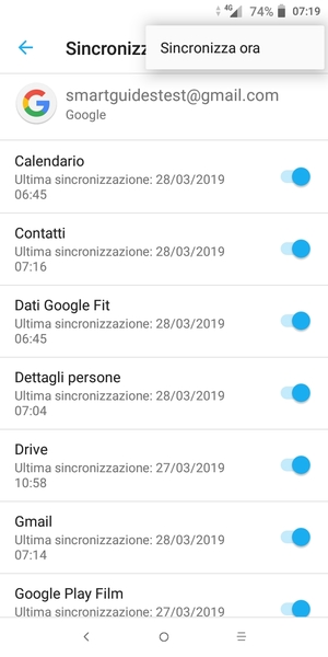 Seleziona Sincronizza ora