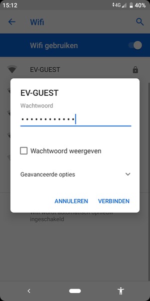 Voer het WiFi-wachtwoord in en selecteer VERBINDEN