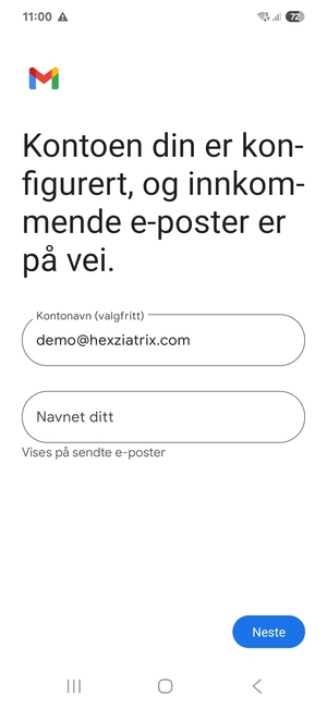 Gi din konto et navn og skriv inn ditt navn. Velg Neste