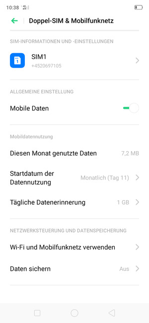 Wählen Sie SIM1 oder SIM2