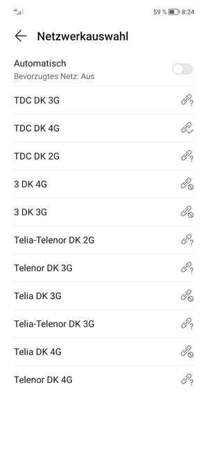 Wählen Sie einen Netzbetreiber von der Liste