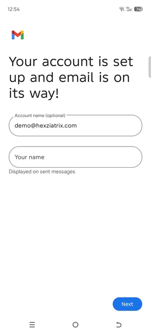 Give your account a name and enter your name. Select Next