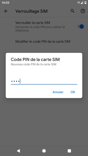 Saisissez votre Nouveau code PIN de la carte SIM et sélectionnez OK