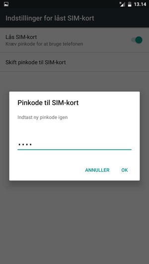Bekræft din nye pinkode til SIM-kort og vælg OK