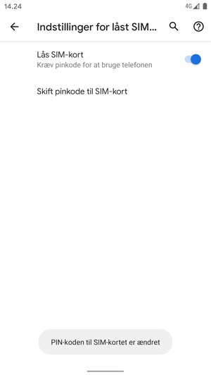 Din pinkode til SIM-kort er nu ændret