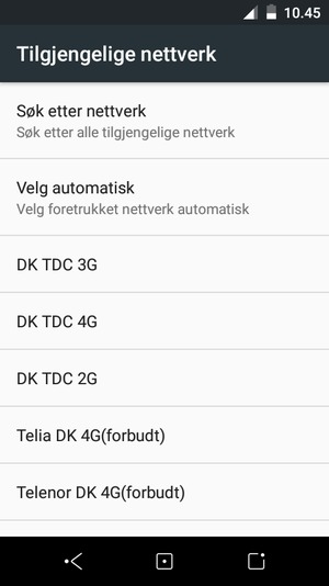 Velg en nettverksoperatør fra listen