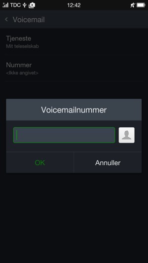 Indtast Voicemailnummer og vælg OK