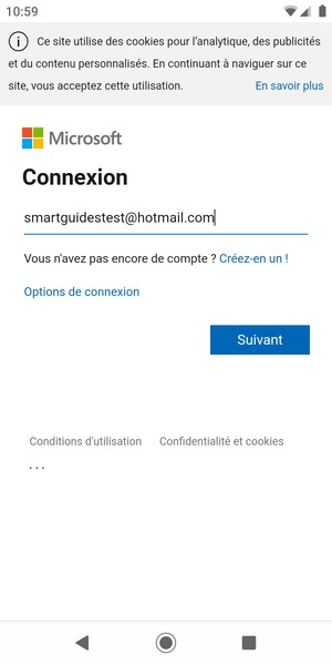 Saisissez votre adresse e-mail et sélectionnez Suivant