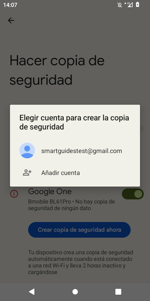 Seleccione su cuenta de copia de seguridad