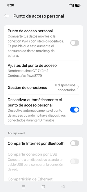Seleccione Ajustes del punto de acceso