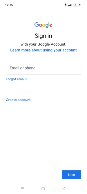Enter your Gmail address and select Next