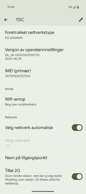 For å bytte nettverk hvis det oppstår nettverksproblemer, slå av Velg nettverk automatisk