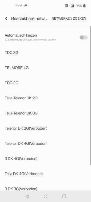 Selecteer een netwerkoperator uit de lijst