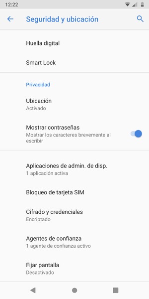 Seleccione Bloqueo de tarjeta SIM