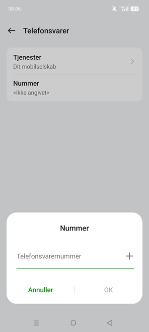 Indtast Telefonsvarernummer og vælg OK