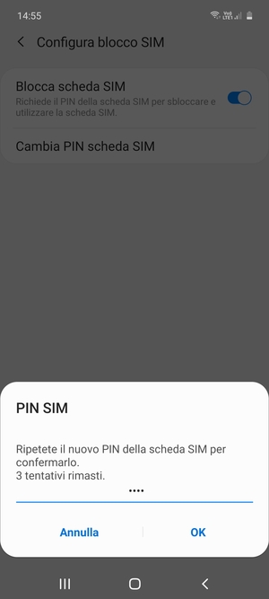 Conferma il nuovo PIN della scheda SIM e seleziona OK