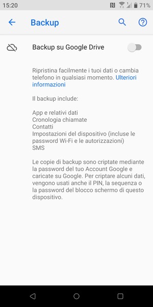 Attiva Backup su Google Drive