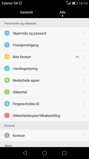 Bla til og velg Sikkerhet