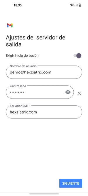 Introduzca la dirección de servidor saliente y seleccione SIGUIENTE