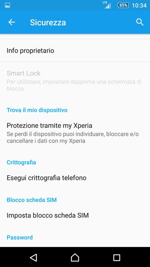 Per cambiare il PIN della scheda SIM, torna al menu Sicurezza e seleziona Imposta blocco scheda SIM