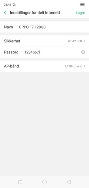 Skriv inn et Wi-Fi hotspot-passord på minst 8 tegn og velg Lagre
